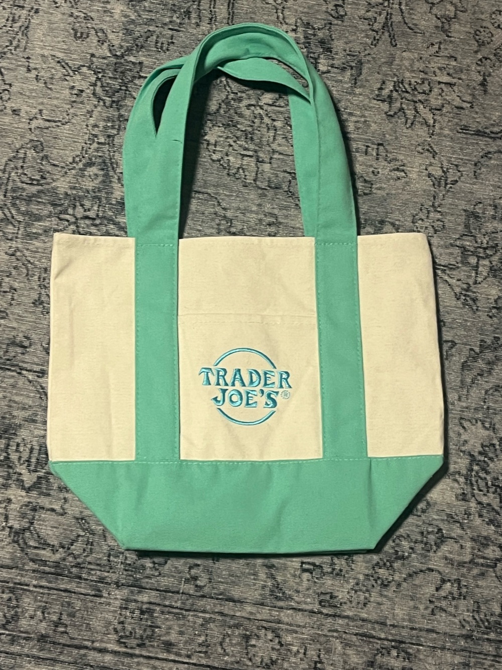 Trader Joe’s Cream and Mint Green small Canvas Tote Bag